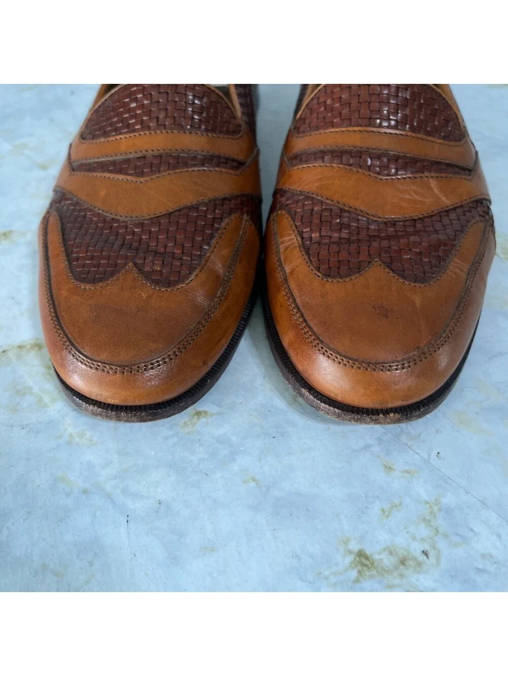 Bruno Magli Mens Size 9.5M Shoes Brown Leather Woven Comfort Moc Penny Loafers